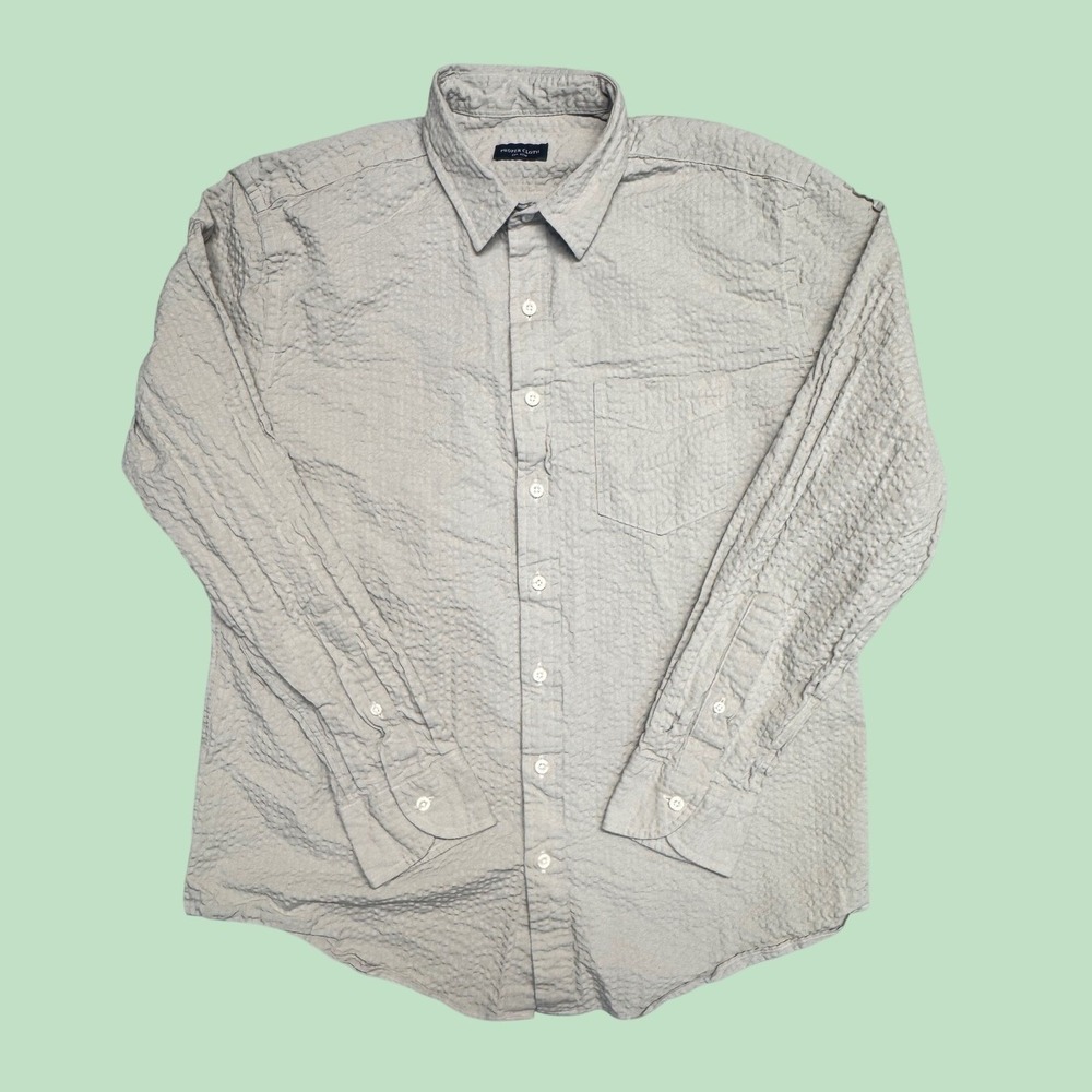Proper Cloth Portuguese Sage Wide Seersucker Button Down Shirt Mens Large L